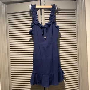 Navy blue flirty dress. Gold detail. Size S.